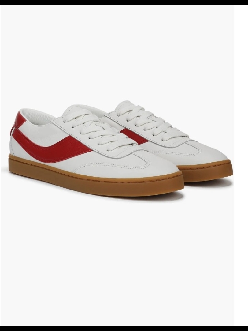 Vince Korrin White Leather Sneakers With Red Accent And Gum Sole New